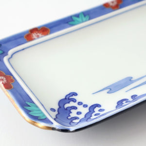 Long Square Plate Plum,Pine and Blue Wave | Sushi Plate Arita ware