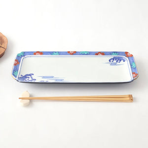 Long Square Plate Plum,Pine and Blue Wave | Sushi Plate Arita ware