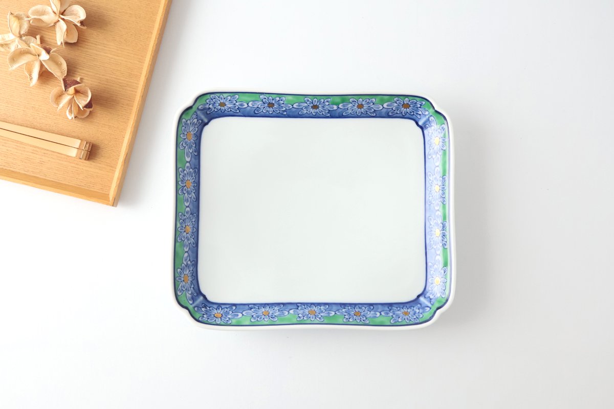 Square Plate Green Chrysanthemum | Arita Ware