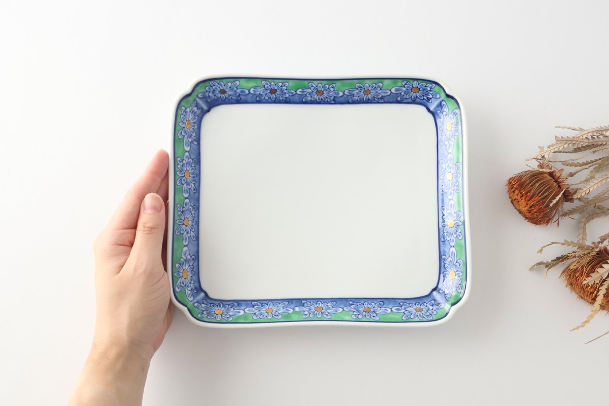 Square Plate Green Chrysanthemum | Arita Ware