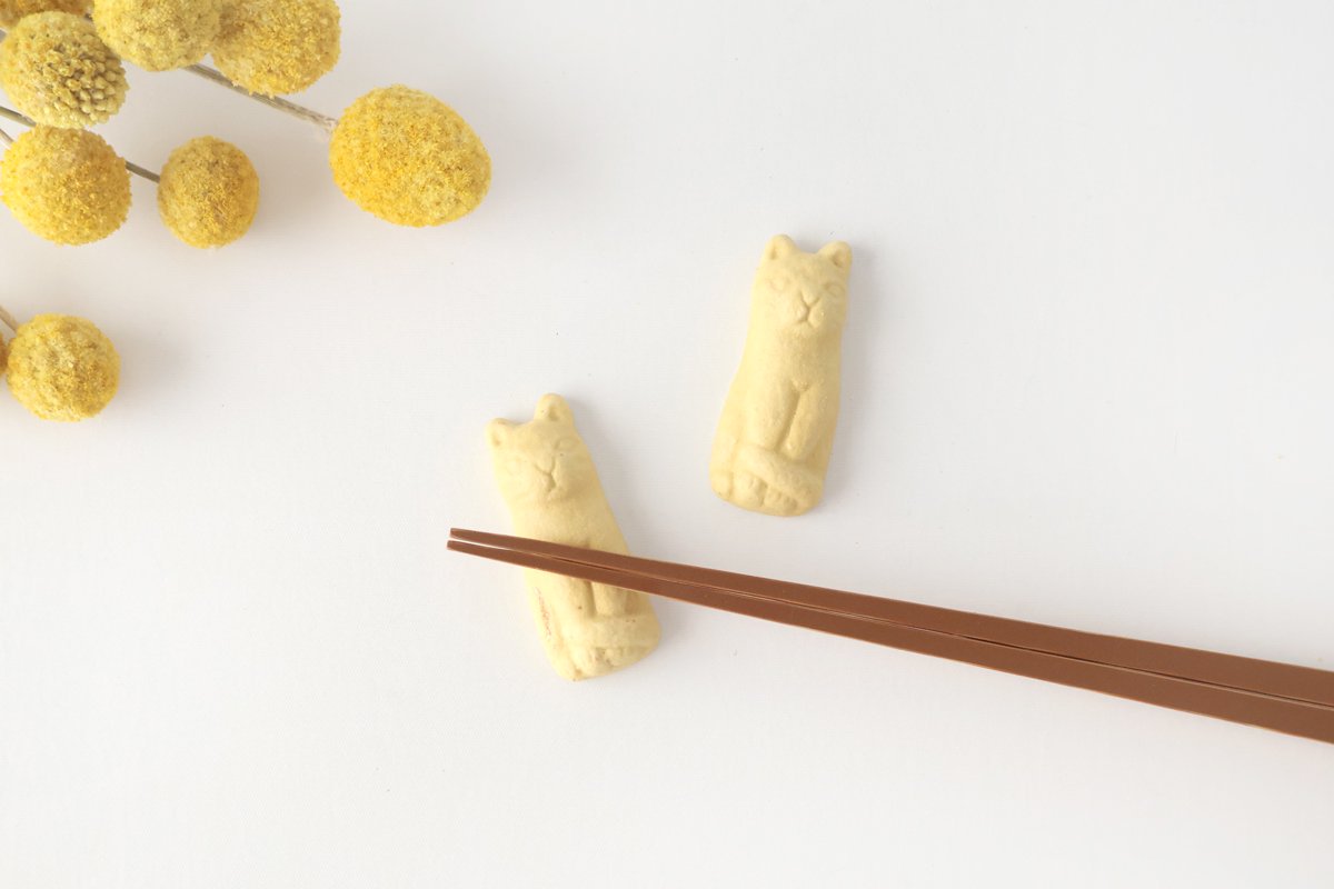 Chopstick Rest Cat Yellow | Hashioki Shigaraki Ware