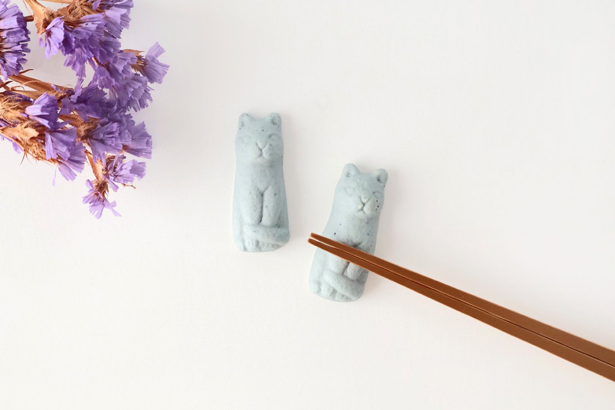 Chopstick Rest Cat Blue | Hashioki Shigaraki Ware