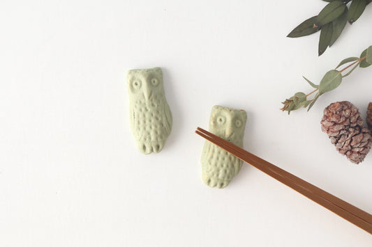 Chopstick Rest Owl Light Green | Hashioki Shigaraki Ware