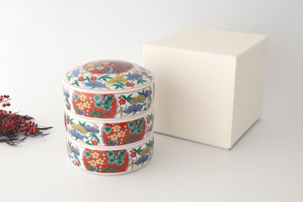 Three-tier Jyubako Bento BoX Shochikubai | Arita Ware