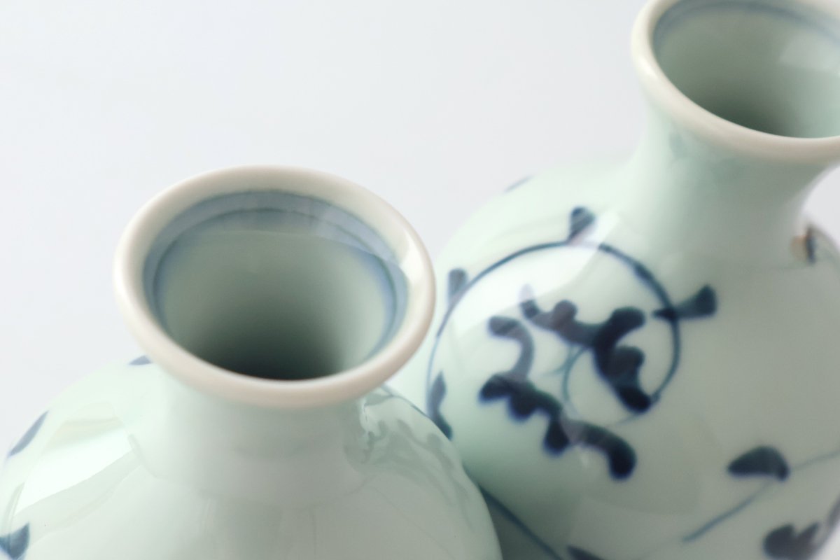 Sake Carafe Tokkuri Blue Arabesque  | Hasami Ware