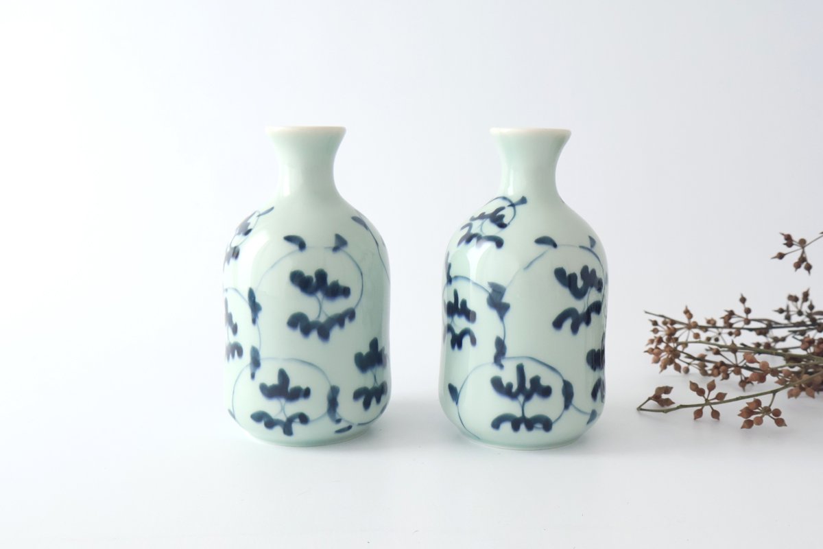 Sake Carafe Tokkuri Blue Arabesque  | Hasami Ware