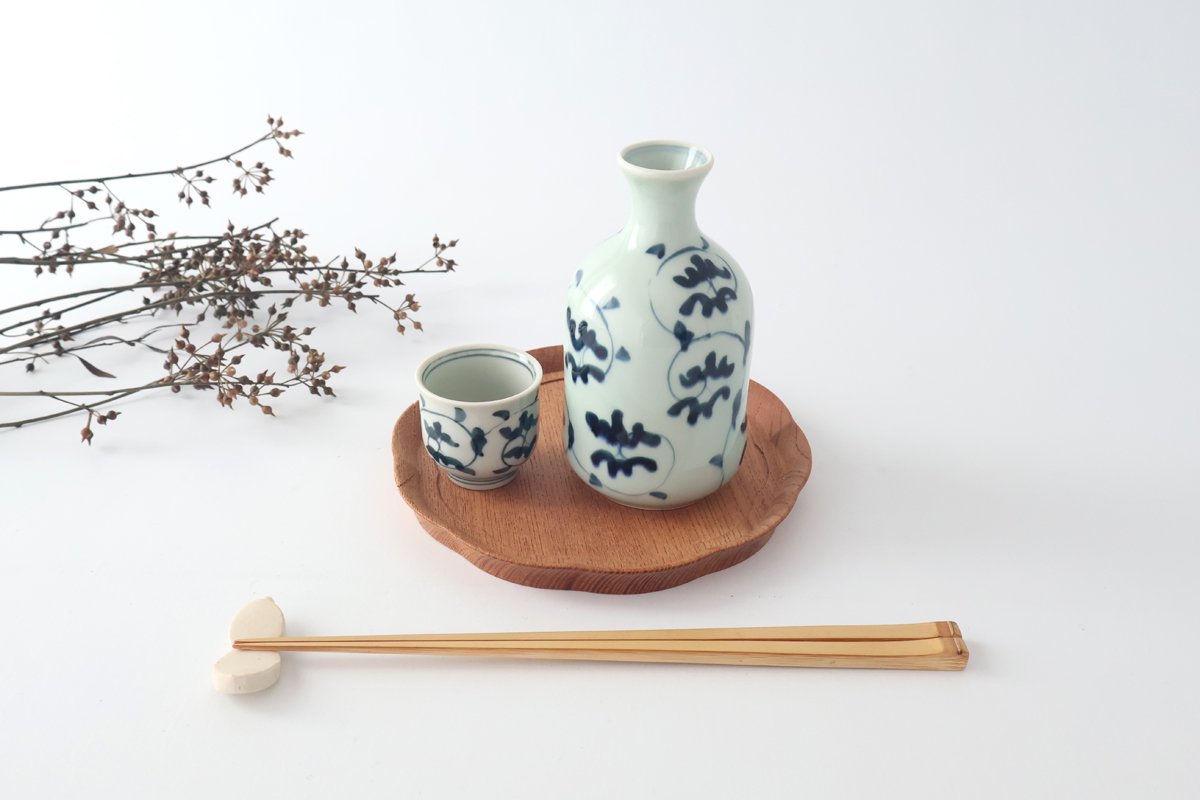 Sake Carafe Tokkuri Blue Arabesque  | Hasami Ware