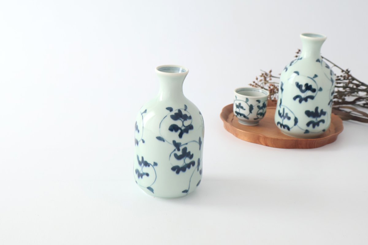 Sake Carafe Tokkuri Blue Arabesque  | Hasami Ware