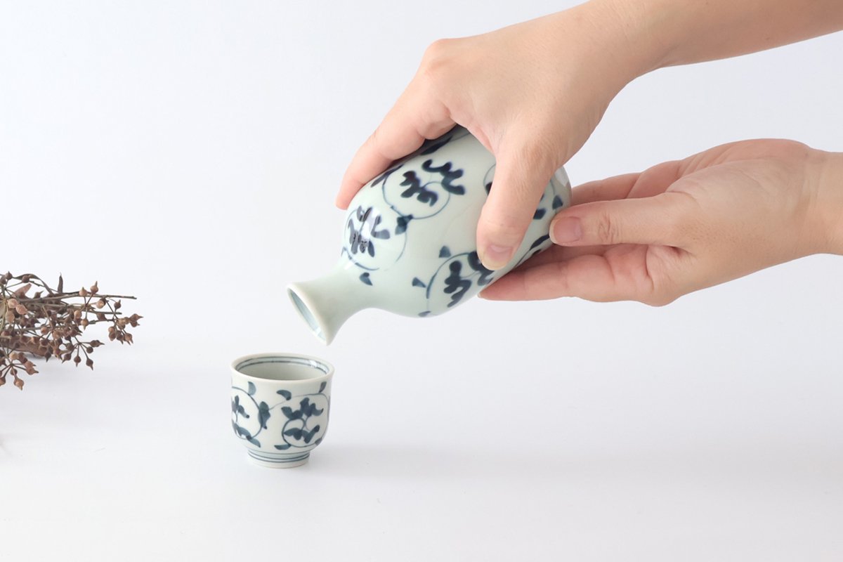 Sake Cup Choko Blue Arabesque | Hasami Ware