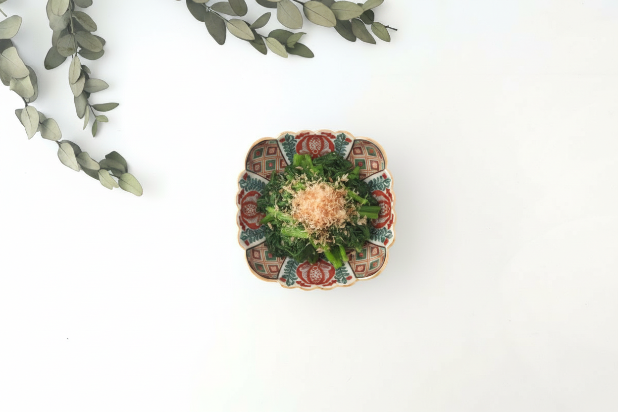 Rinkurou Kiln Chrysanthemum-shaped Small Plate Square Pattern | Hasami Ware