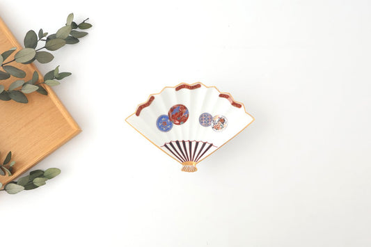 Rinkurou Kiln Fan-shaped Small Plate Red Phoenix Pattern｜Hasami Ware