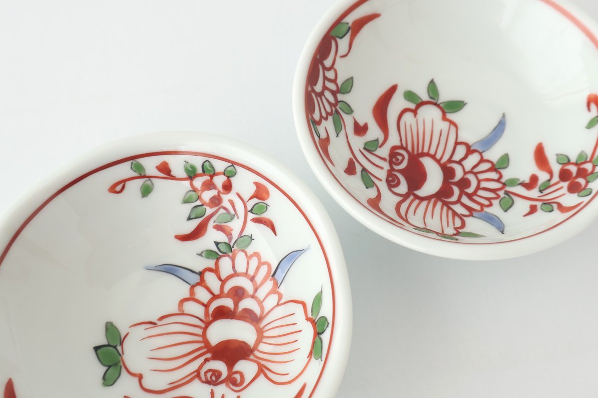 Flat Sake Cup Sakazuki Red Butterfly | Hasami Ware