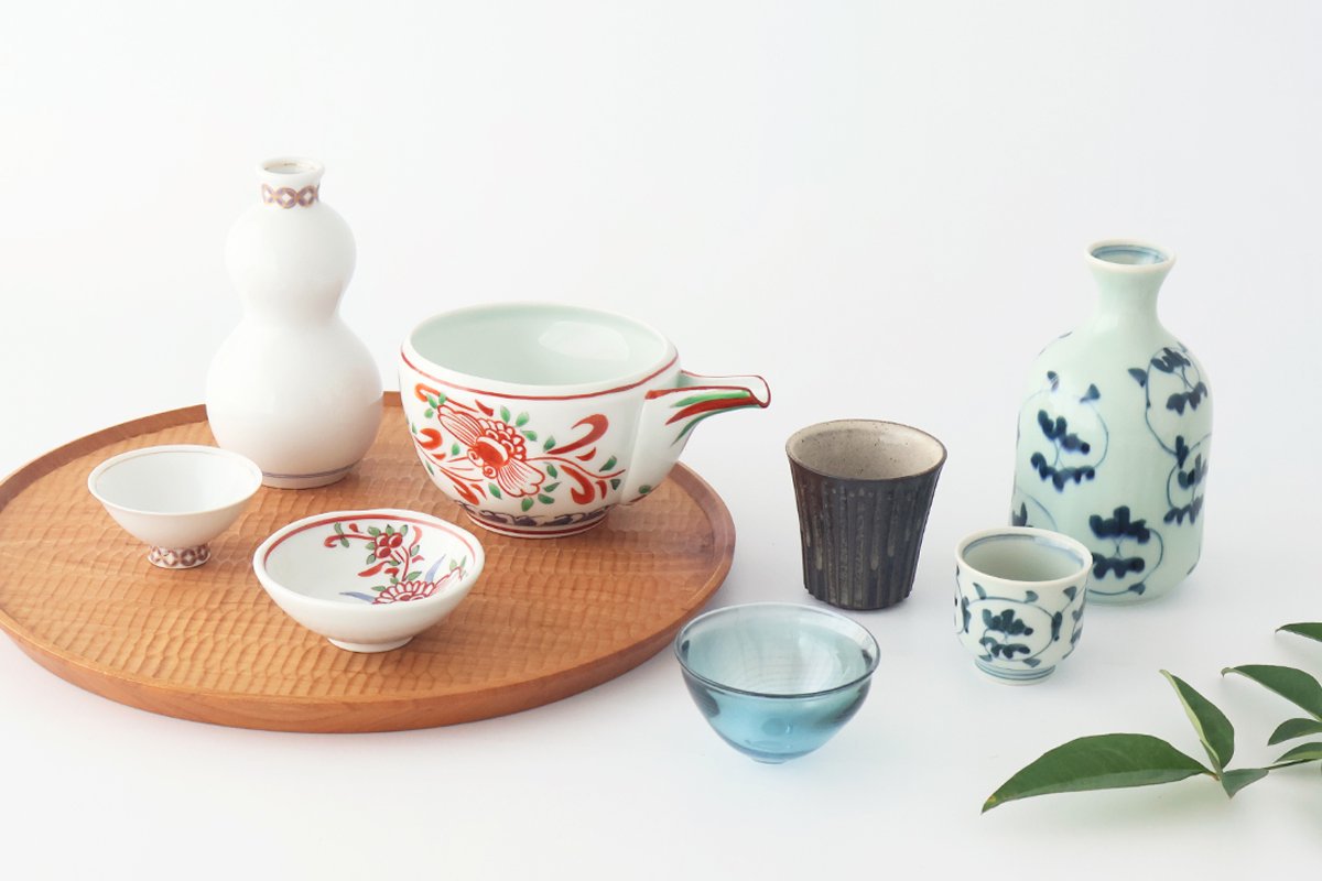 Flat Sake Cup Sakazuki Red Butterfly | Hasami Ware