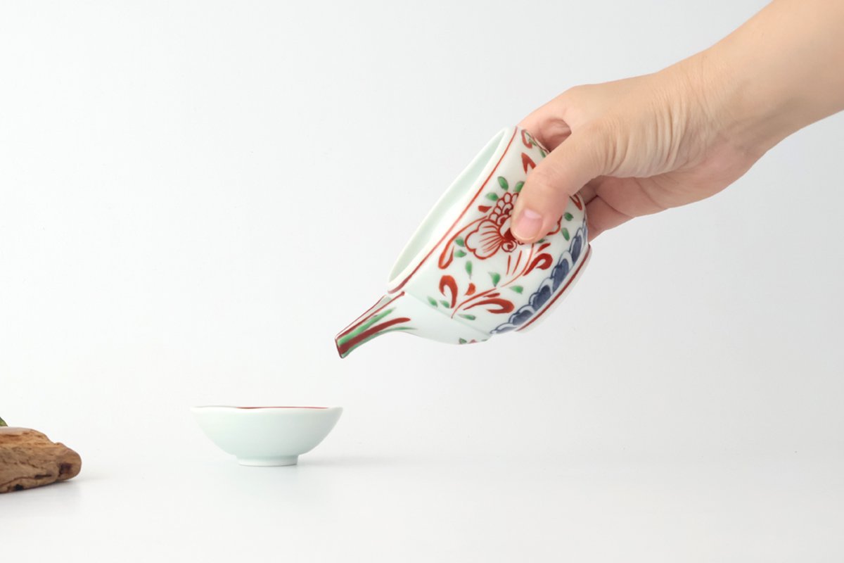 Flat Sake Cup Sakazuki Red Butterfly | Hasami Ware