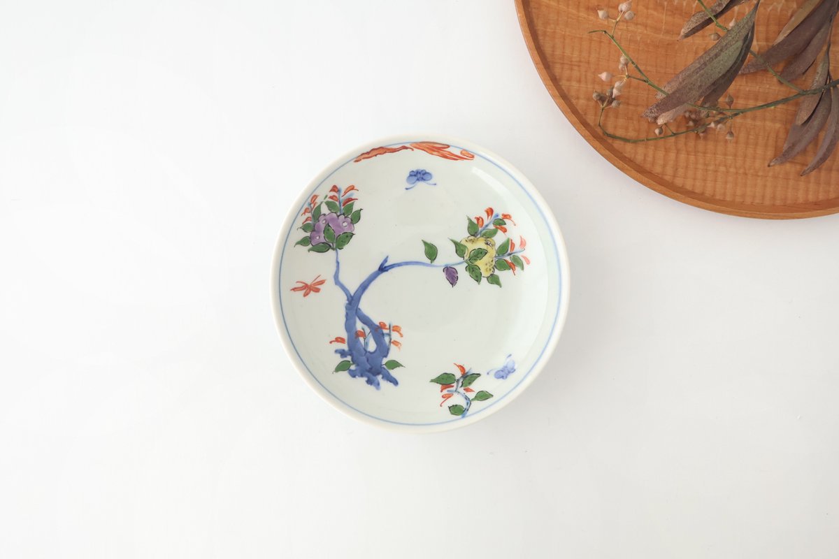 Round Plate Red Flower and Butterfly Pattern | Arita Ware