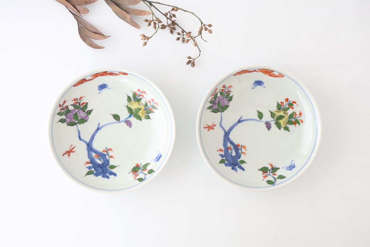 Round Plate Red Flower and Butterfly Pattern | Arita Ware