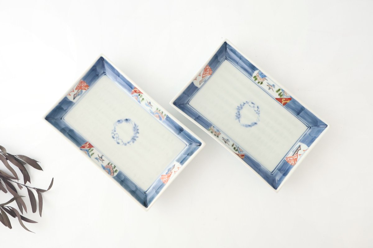 Rectangle Plate Landscape Shochikubai｜Sushi Plate Arita Ware