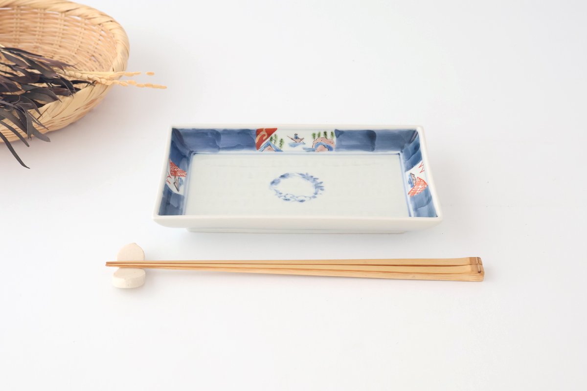 Rectangle Plate Landscape Shochikubai｜Sushi Plate Arita Ware