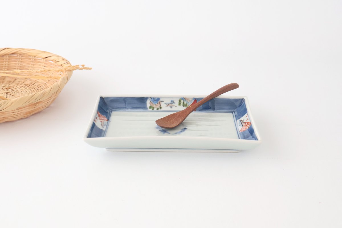 Rectangle Plate Landscape Shochikubai｜Sushi Plate Arita Ware