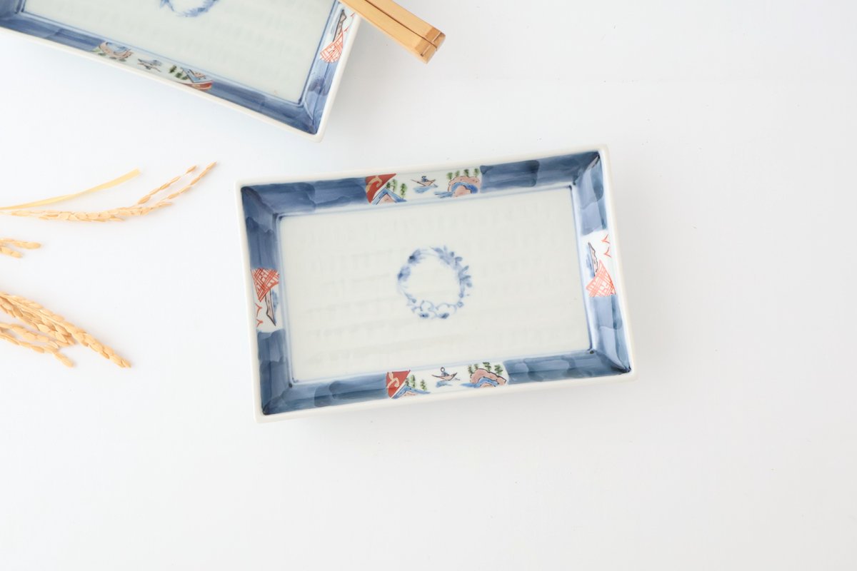 Rectangle Plate Landscape Shochikubai｜Sushi Plate Arita Ware