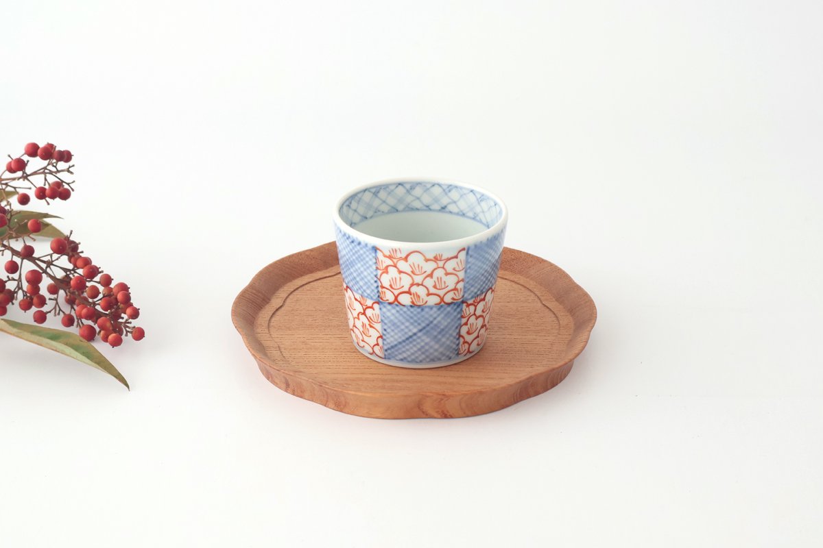 Soba Choko Check and Flower | Free Cup Arita Ware