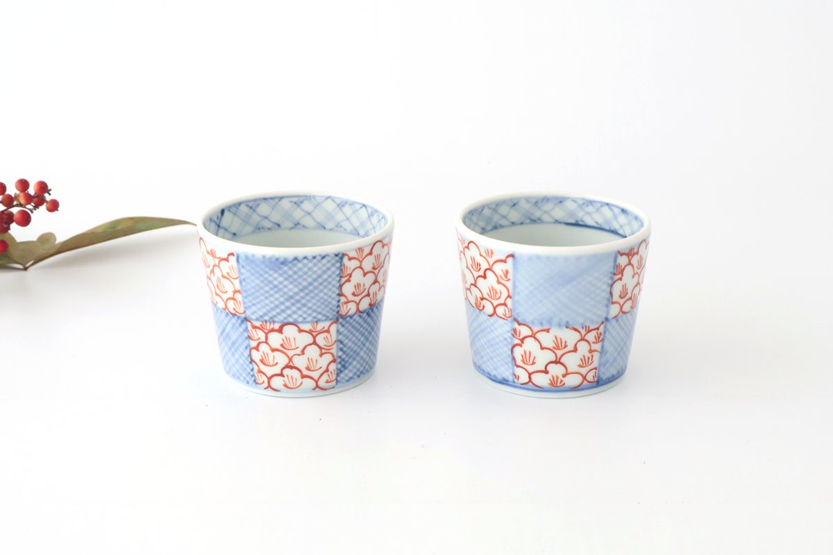 Soba Choko Check and Flower | Free Cup Arita Ware