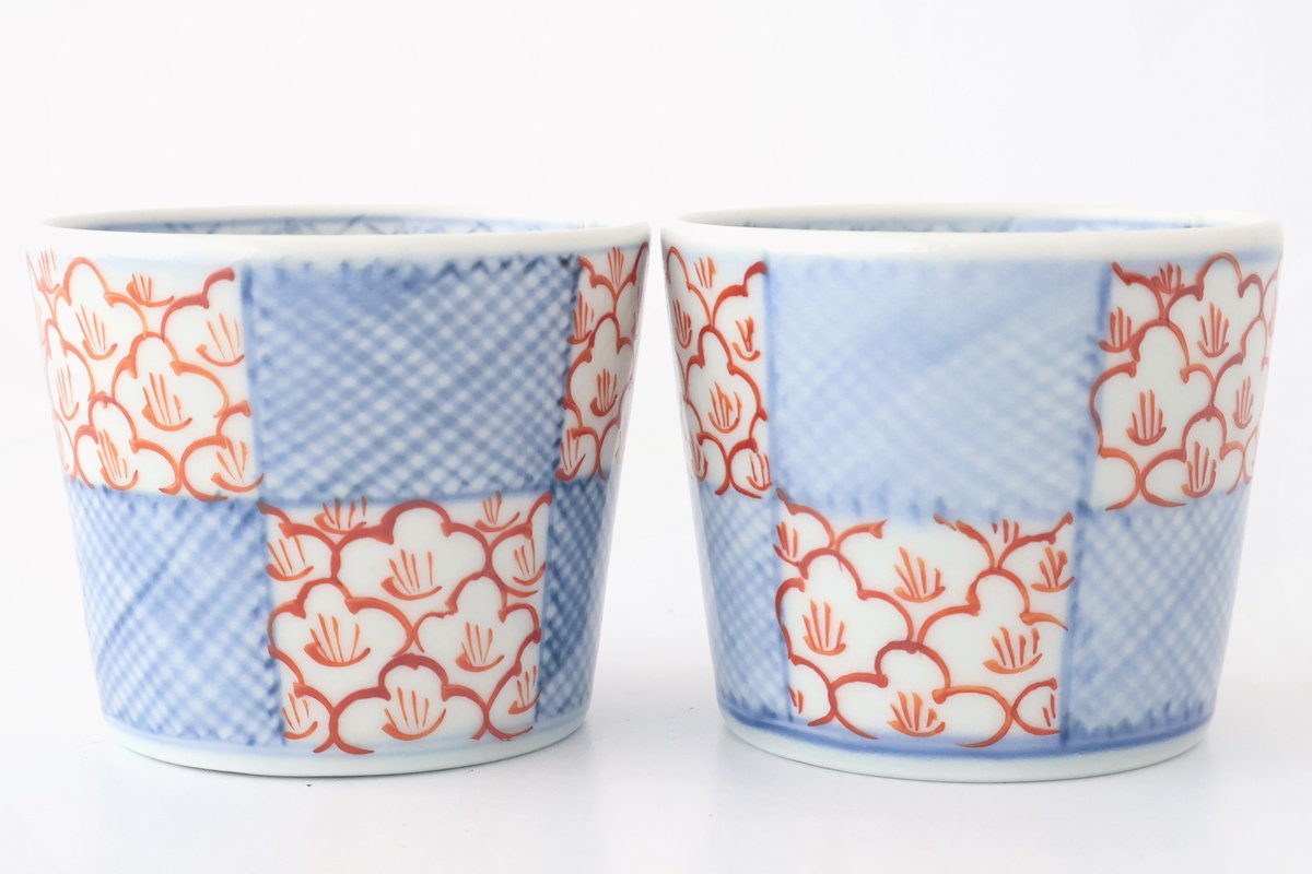 Soba Choko Check and Flower | Free Cup Arita Ware