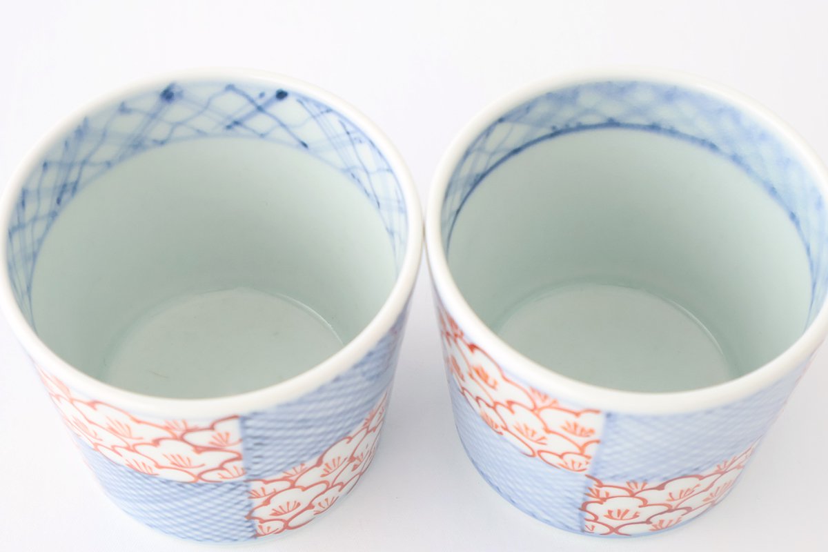 Soba Choko Check and Flower | Free Cup Arita Ware