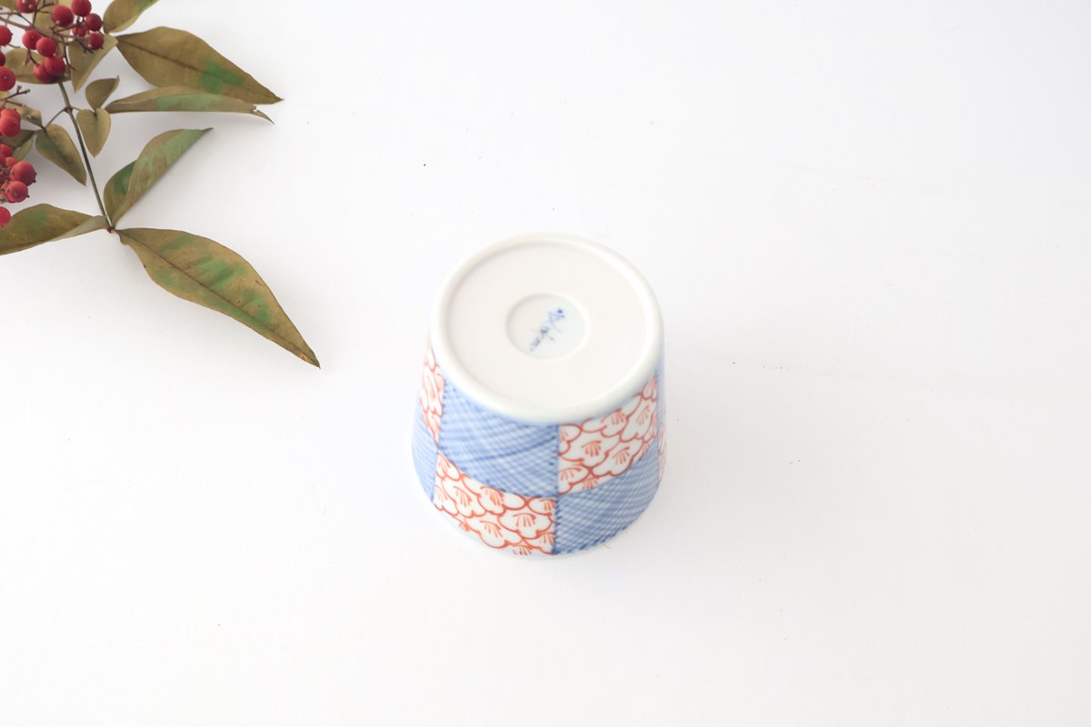 Soba Choko Check and Flower | Free Cup Arita Ware