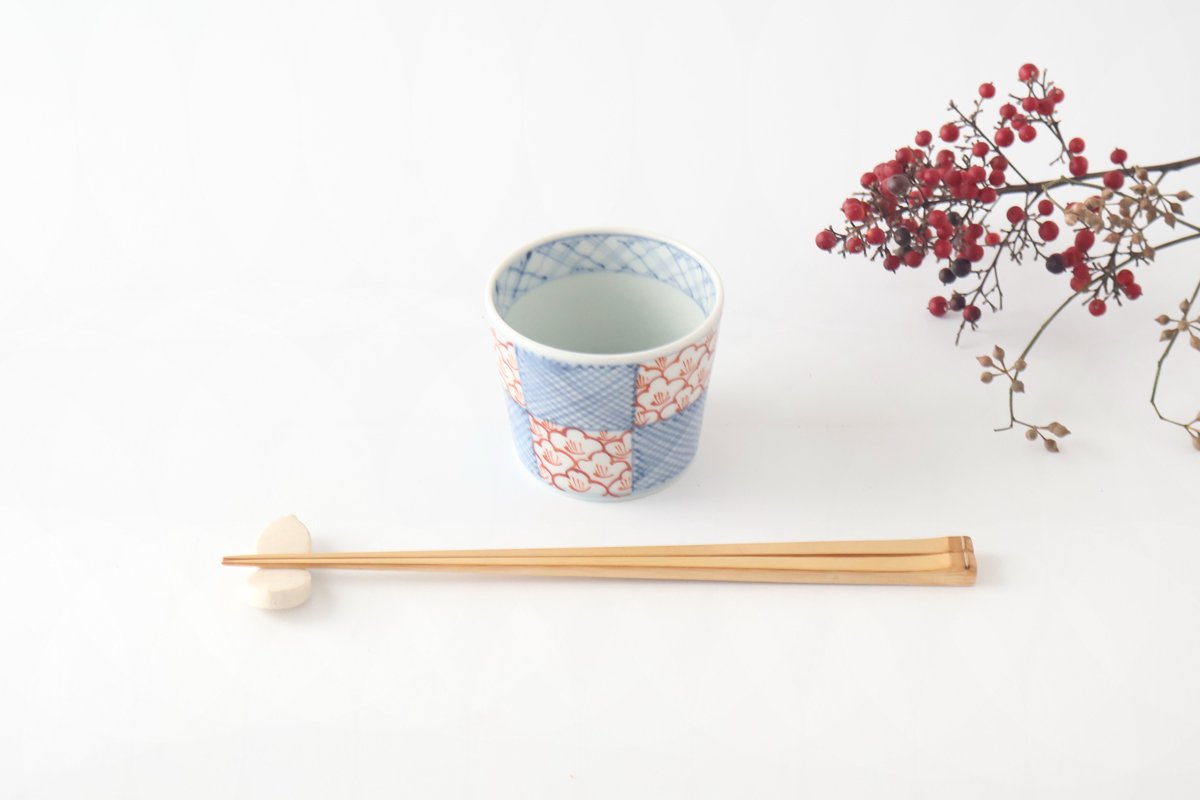 Soba Choko Check and Flower | Free Cup Arita Ware