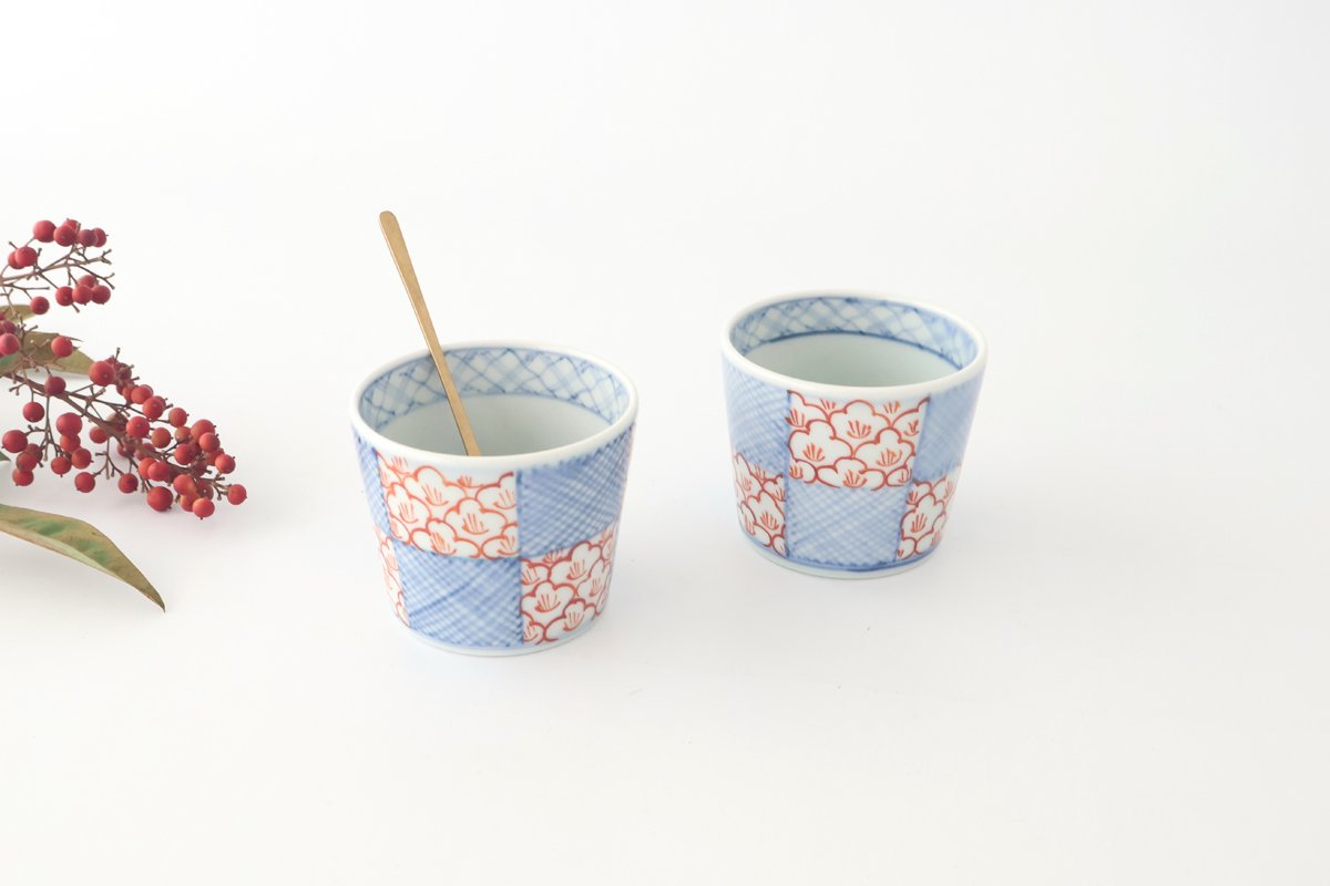 Soba Choko Check and Flower | Free Cup Arita Ware