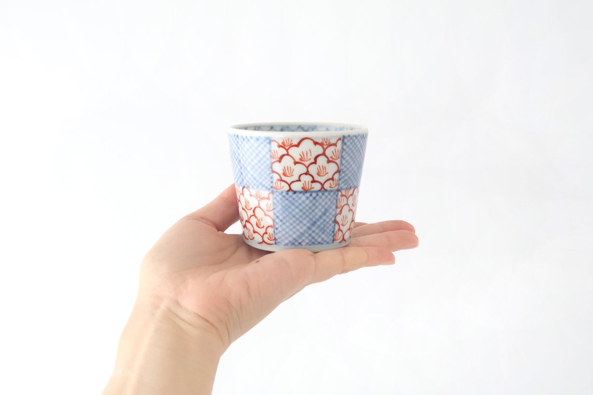 Soba Choko Check and Flower | Free Cup Arita Ware