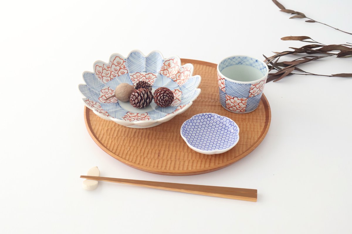 Soba Choko Check and Flower | Free Cup Arita Ware