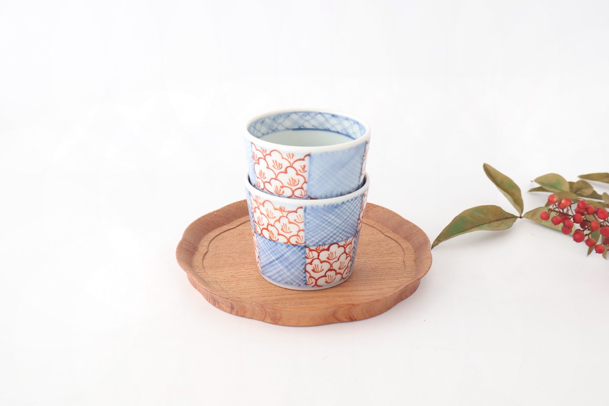 Soba Choko Check and Flower | Free Cup Arita Ware