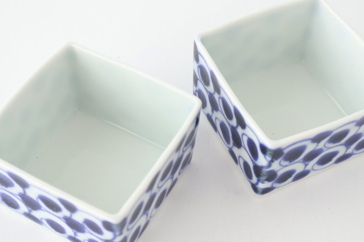 Small Square Bowl Blue Wave | Kobachi Hasami Ware