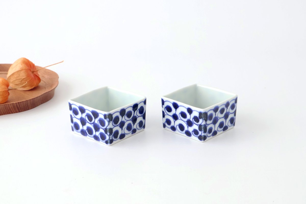 Small Square Bowl Blue Wave | Kobachi Hasami Ware