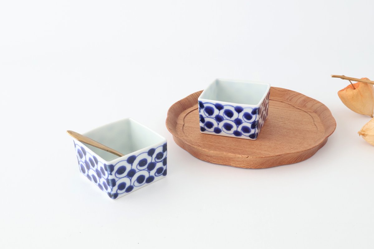 Small Square Bowl Blue Wave | Kobachi Hasami Ware