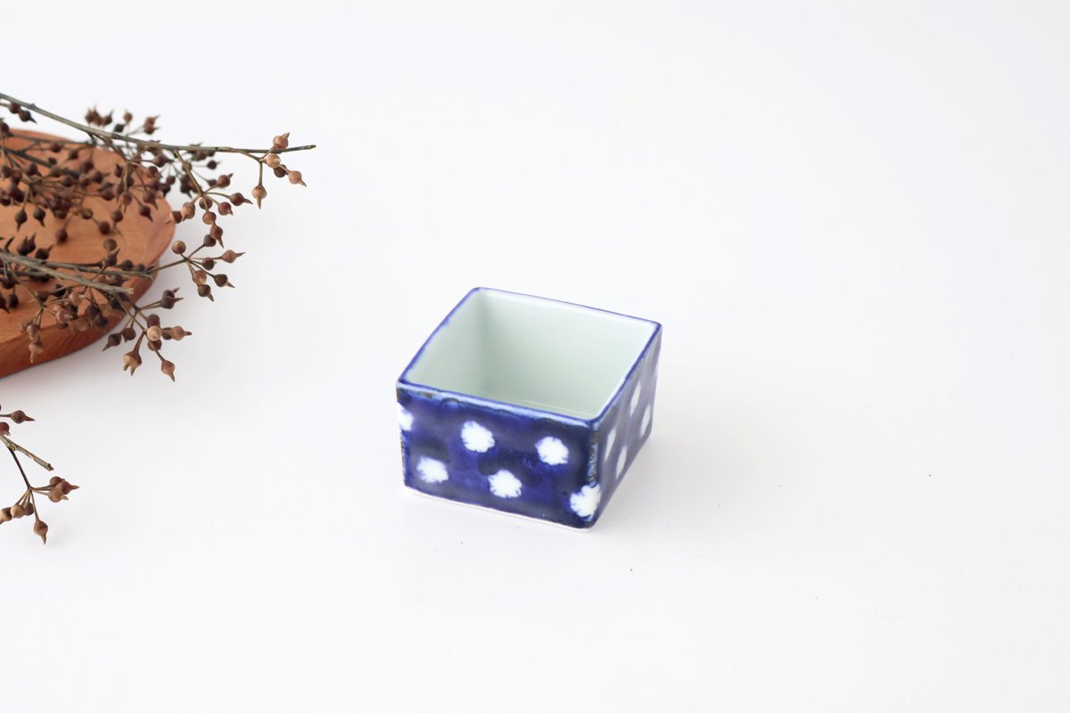 Small Square Bowl Blue and White Dot | Kobachi Hasami Ware