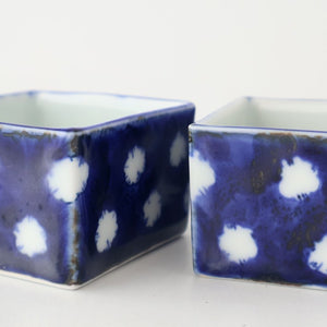 Small Square Bowl Blue and White Dot | Kobachi Hasami Ware