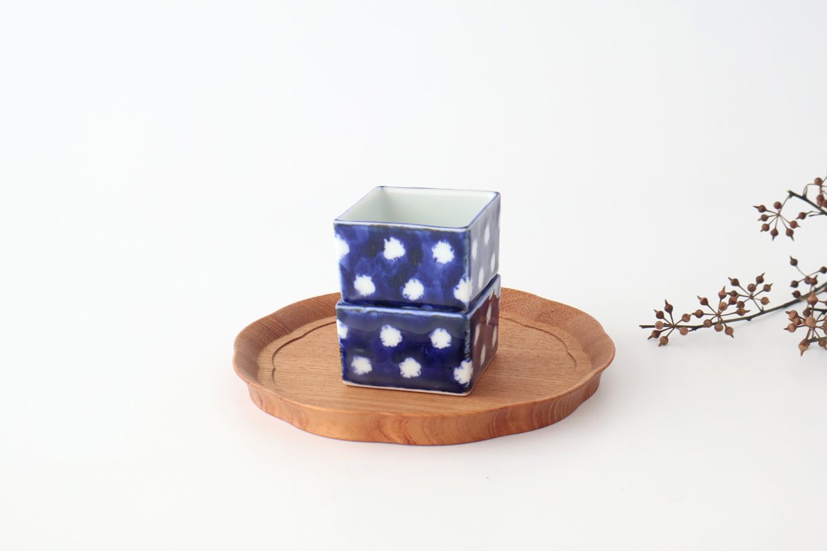 Small Square Bowl Blue and White Dot | Kobachi Hasami Ware