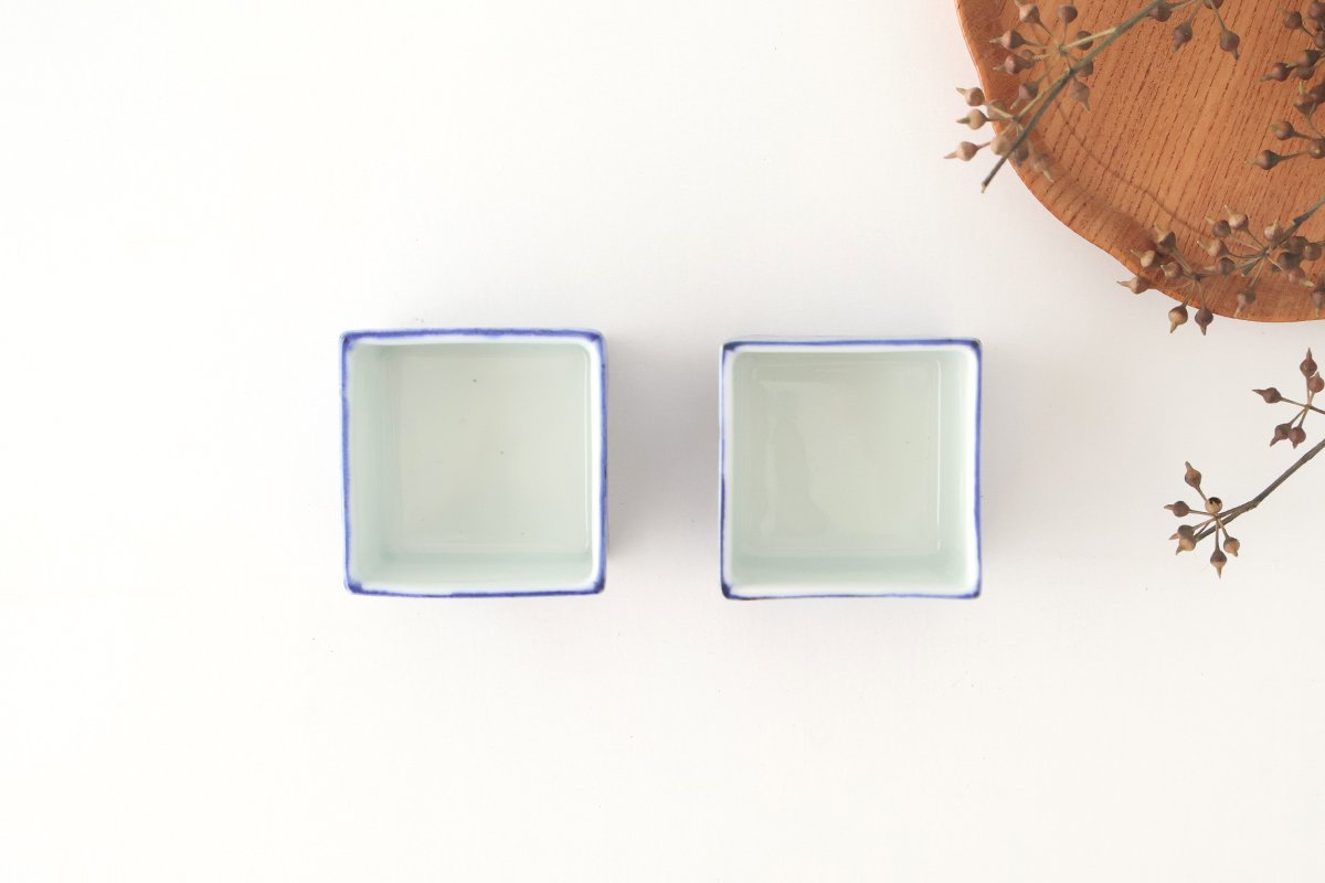 Small Square Bowl Blue and White Dot | Kobachi Hasami Ware