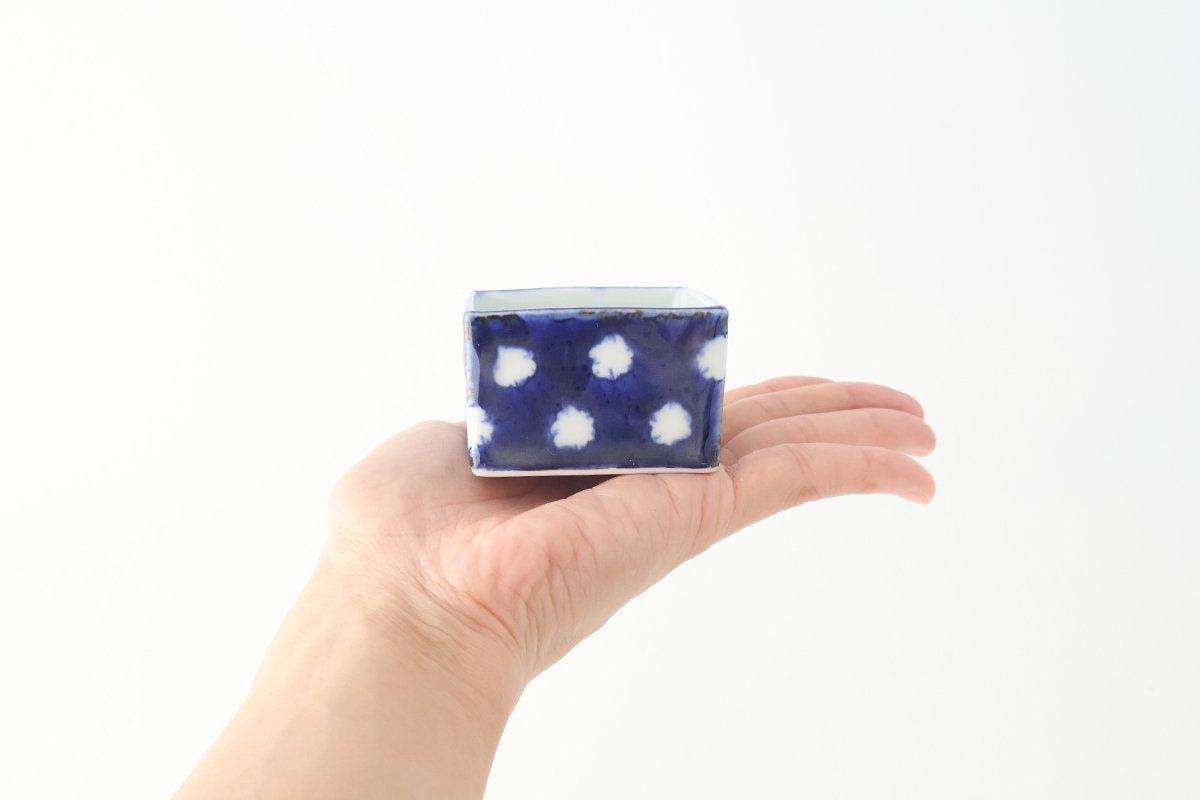 Small Square Bowl Blue and White Dot | Kobachi Hasami Ware