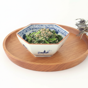 Small Hexagonal Bowl Flower and Birds｜Kobachi Hasami Ware