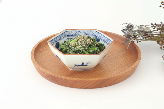 Small Hexagonal Bowl Flower and Birds｜Kobachi Hasami Ware