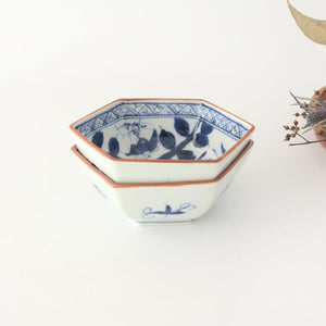 Small Hexagonal Bowl Flower and Birds｜Kobachi Hasami Ware