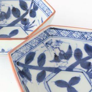 Small Hexagonal Bowl Flower and Birds｜Kobachi Hasami Ware