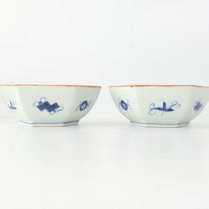 Small Hexagonal Bowl Flower and Birds｜Kobachi Hasami Ware