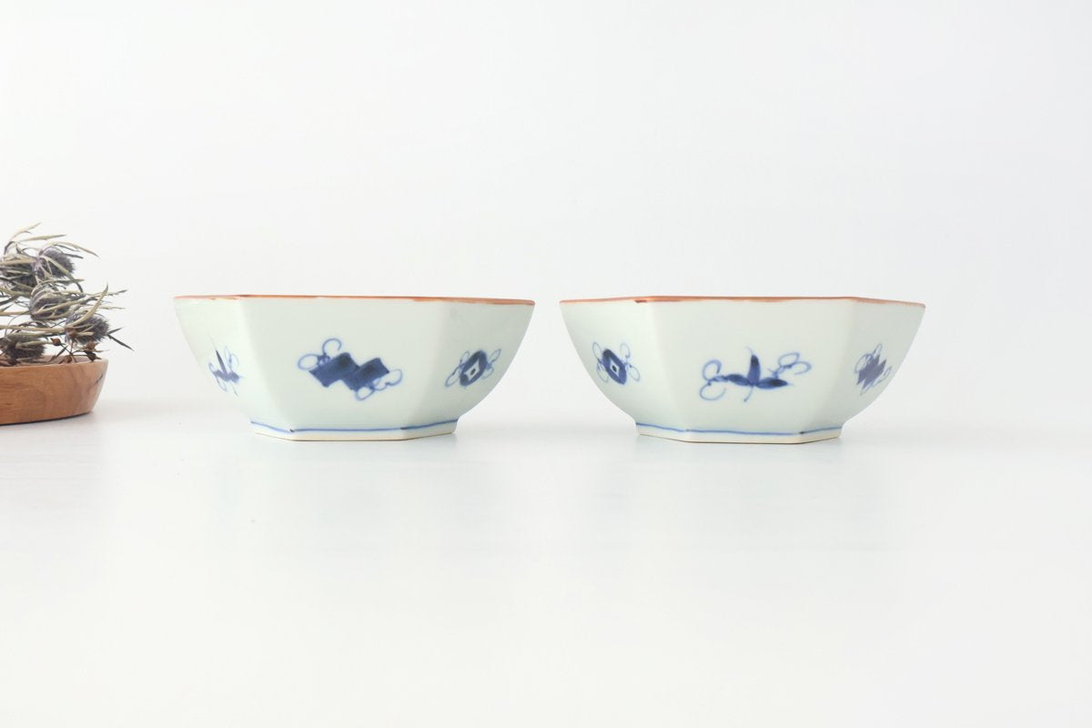 Small Hexagonal Bowl Flower and Birds｜Kobachi Hasami Ware