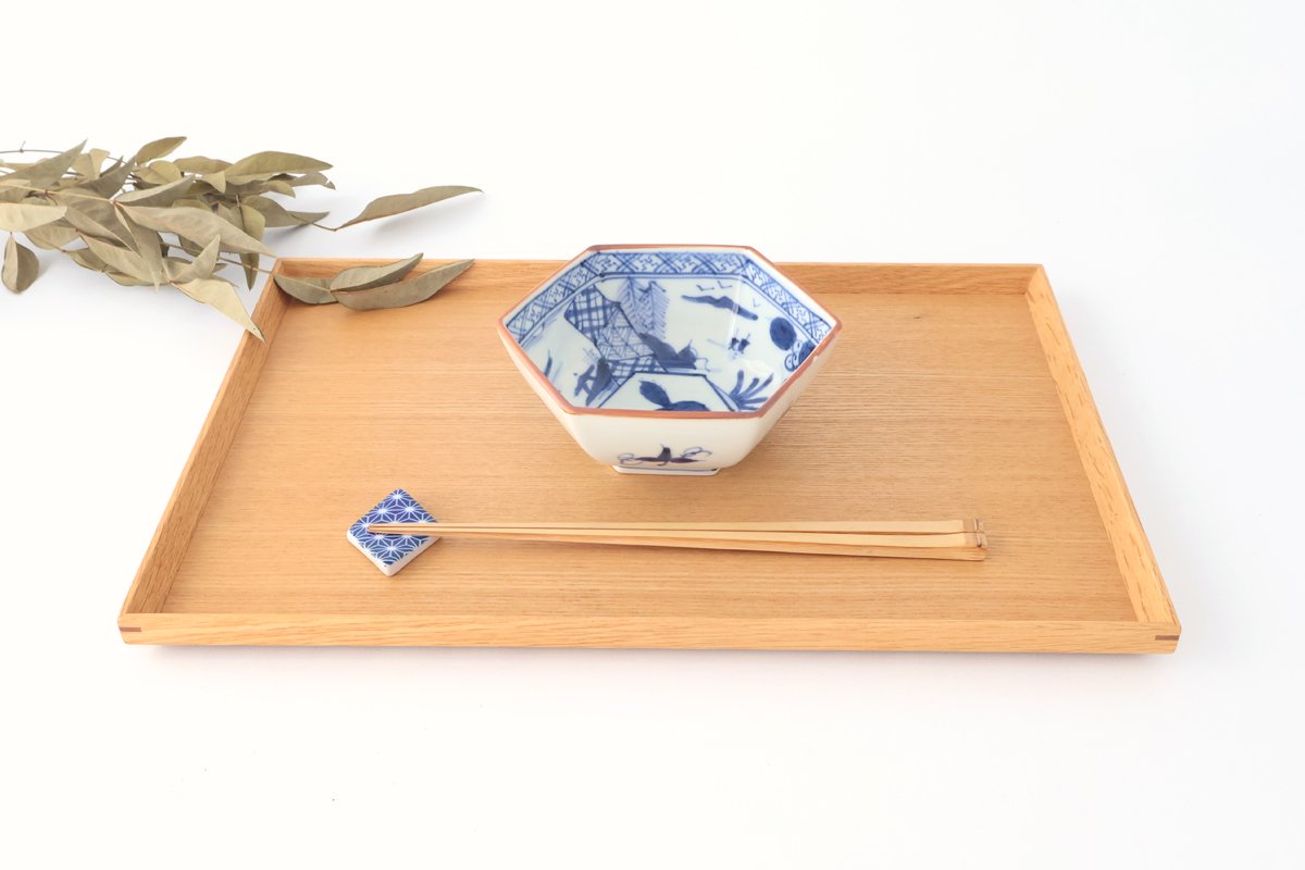 Small Hexagonal Bowl Flower and Birds｜Kobachi Hasami Ware