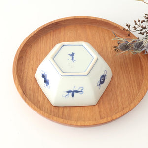 Small Hexagonal Bowl Flower and Birds｜Kobachi Hasami Ware